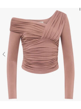 Ninety Percent Corey Ruched Top Sandalwood S Off Shoulder Long Sleeve I1